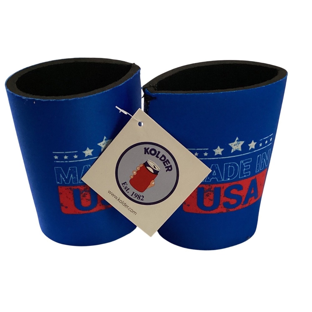 Kolder Made in USA Patriotic‎ Can Cooler Sleeves Set of 2 Blue Red White